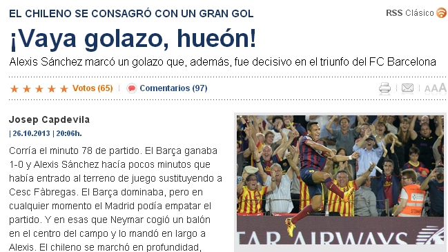 Prensa española y el tanto de Alexis Sánchez: ¡Vaya golazo, hueón!