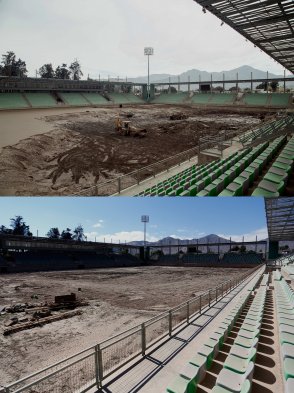 Una comparativa del Estadio “Luis Valenzuela Hermosilla” a un año del aluvión
