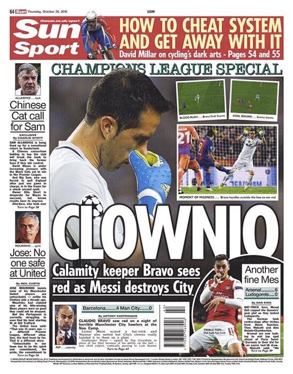 The Sun no tuvo piedad de Claudio Bravo y se mofó de su error