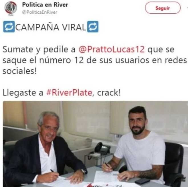 Hinchas de River Plate hicieron una particular solicitud a Lucas Pratto en Twitter