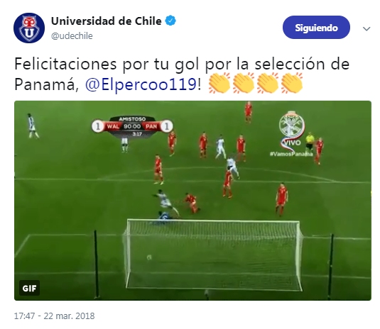 U. de Chile se equivocó y felicitó a Armando Cooper por un gol con Panamá de 2017