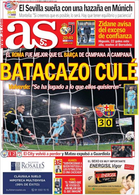 Así reaccionó la prensa mundial tras el batacazo que dio AS Roma ante FC Barcelona