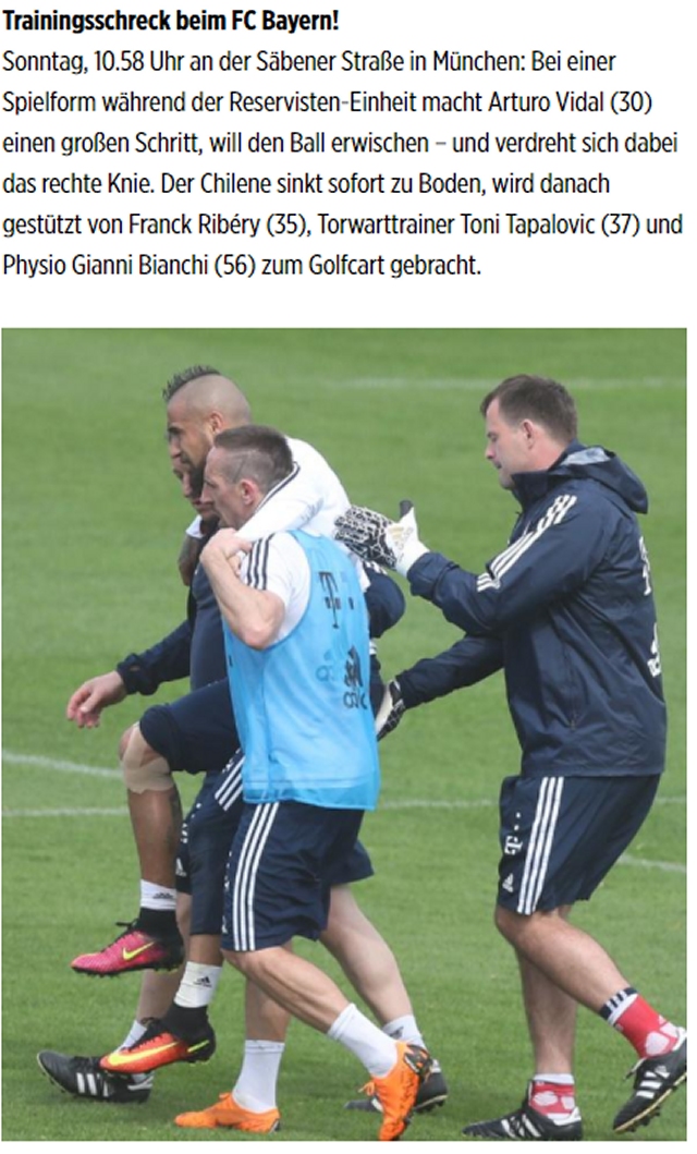 Arturo Vidal se resintió de su lesión en práctica de Bayern Munich