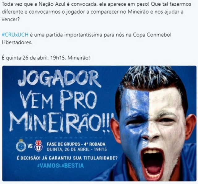 Hinchas de Cruzeiro hicieron irónica convocatoria de jugadores para el duelo con la U