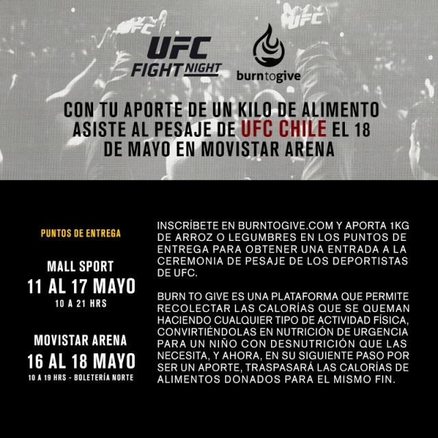 Fans podrán asistir al pesaje de UFC Chile con el simple aporte de un kilo de alimento