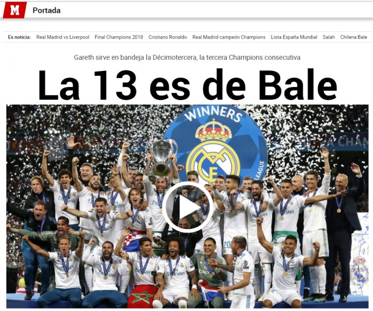 “La 13 es de Bale”: La reacción de la prensa española con el título de Real Madrid