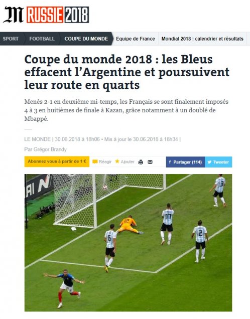 “Los Bleus desestiman el mito argentino y avanzan a cuartos”: Las eufóricas portadas de la prensa francesa