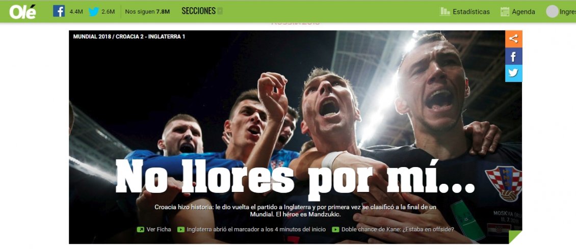 “No llores por mí”: Así reaccionó la prensa mundial por el hito croata y la caída inglesa