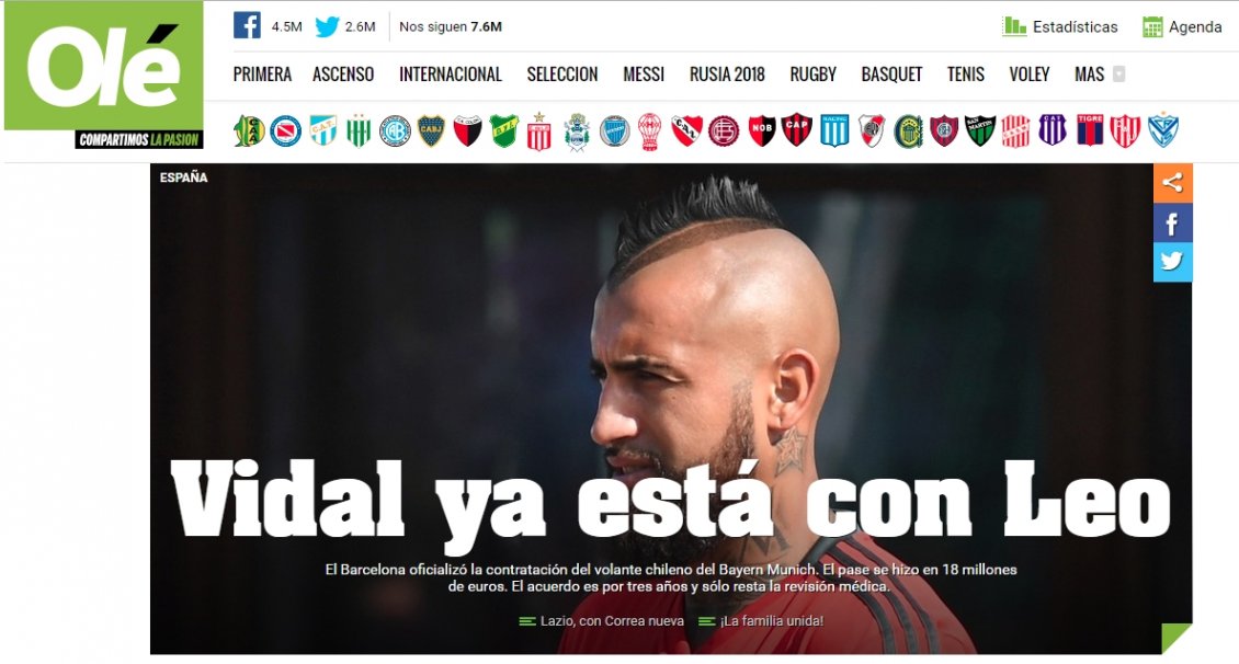 “Ya está con Messi”: Así reaccionó la prensa mundial por la llegada de Vidal a Barcelona
