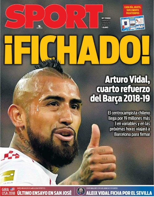Diarios catalanes exultantes por Arturo Vidal: “¡Fichado!”