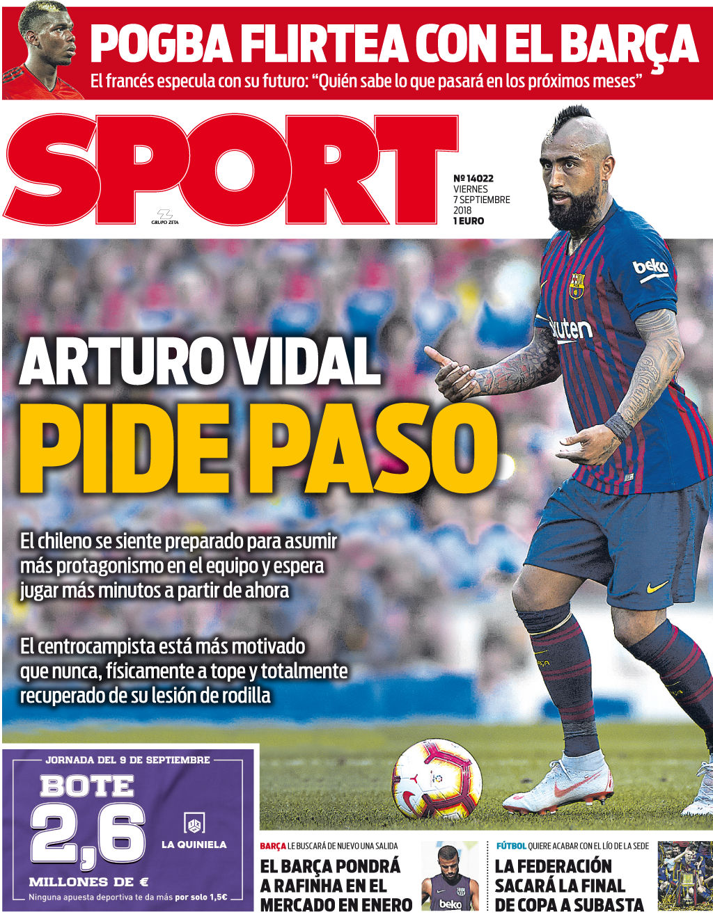 Diario de Barcelona resaltó disconformidad de Arturo Vidal por los pocos minutos que ha jugado