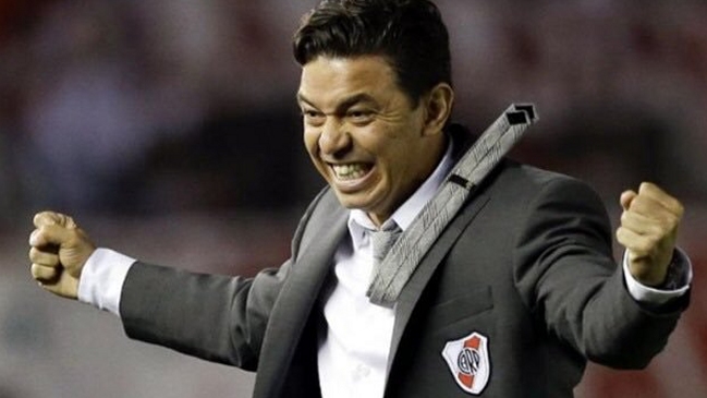 La celebración del suspendido Marcelo Gallardo en el Monumental tras un gol de River ante Boca