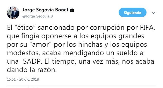 La feroz crítica de Jorge Segovia contra Mayne-Nicholls: “Acaba mendigando un sueldo a una SADP”