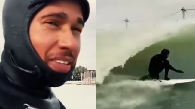 Lewis Hamilton se lució dominando las olas en una tabla de surf