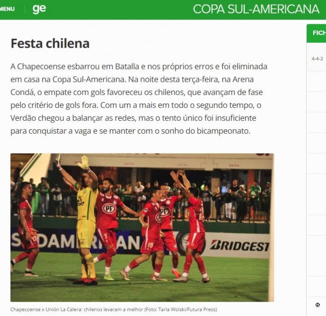 La reacción de la prensa brasileña tras la eliminación de Chapecoense a manos U. La Calera