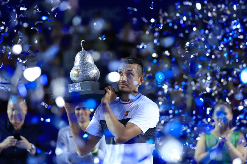 La celebración de Nick Kyrgios al conquistar el ATP de Acapulco