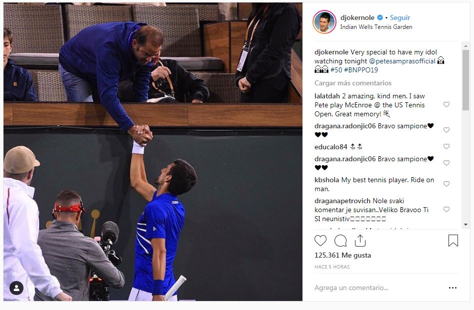 La emoción de Novak Djokovic tras jugar en Indian Wells ante su ídolo Pete Sampras