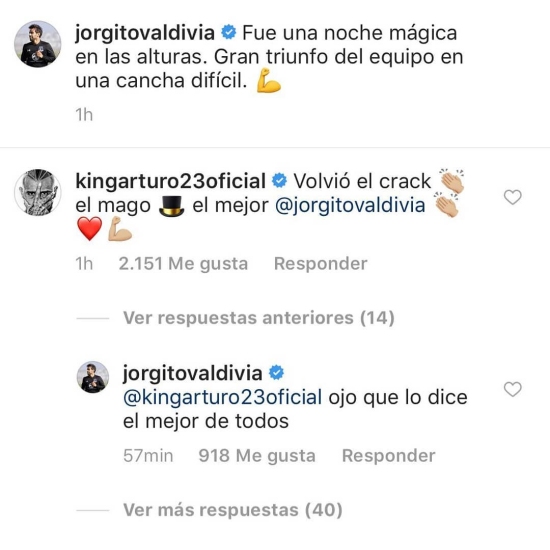 Arturo Vidal a Jorge Valdivia tras triunfo de Colo Colo en Quito: “Volvió el crack, el mejor”