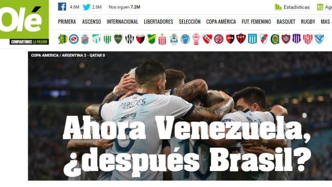 Medios argentinos destacaron el pase a cuartos de su selección y el futuro cruce con Venezuela