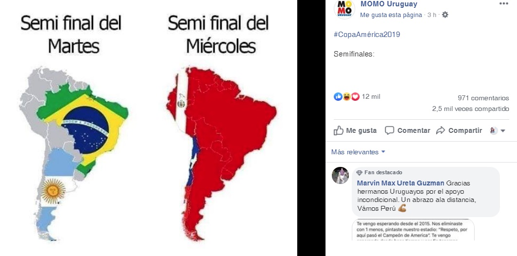 El polémico meme contra Chile de cara al duelo con Perú compartido por sitios uruguayos