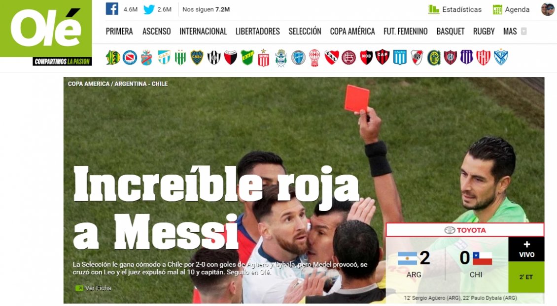 Prensa argentina culpó a Gary Medel por la “increíble roja” a Lionel Messi