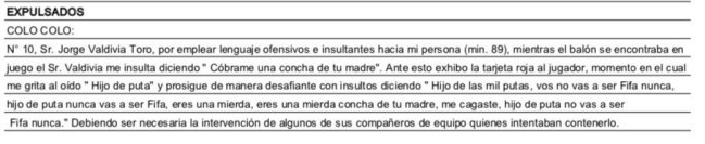 El árbitro Angelo Hermosilla detalló el “lenguaje ofensivo e insultante” que usó Jorge Valdivia