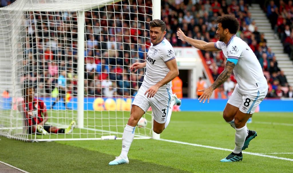 Aaron Cresswell salvó a West Ham y firmó el empate en complicada visita a Bournemouth