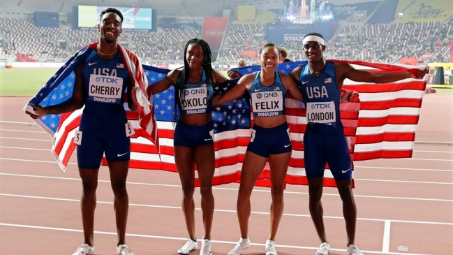 Estados Unidos batió su propio récord mundial de relevos mixtos 4×400 en Doha y ganó el oro