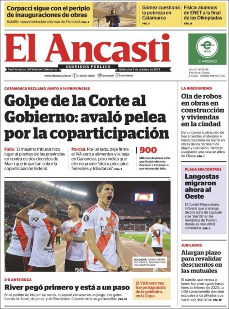 La victoria de River Plate copó las portadas de la prensa argentina