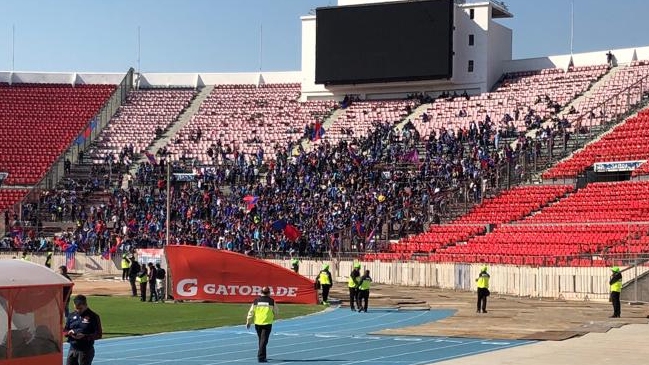 Hinchas de Universidad de Chile animaron al plantel con banderazo en el Nacional
