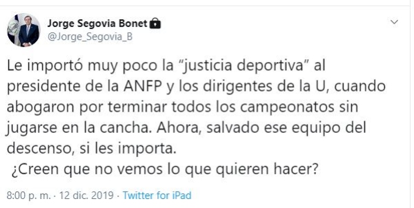 Jorge Segovia y el “Chile 4”: U. Española no se prestará a participar en ese simulacro de partido