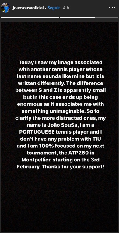 Joao Sousa sobre la falta de rigor que lo afectó: Me asociaron con algo inimaginable