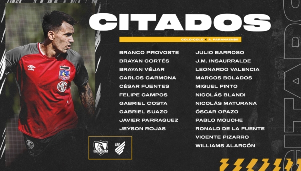 ¡Con Nicolás Maturana como sorpresa! Los citados de Colo Colo para el duelo ante Athletico Paranaense