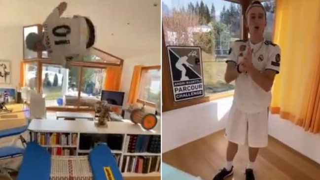 ¡A puro equilibro!: El increíble desafío que realizó esquiador suizo dentro de su casa