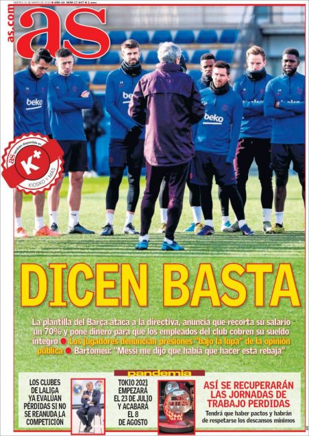La rebaja de sueldo de FC Barcelona se tomó las portadas de los diarios deportivos españoles
