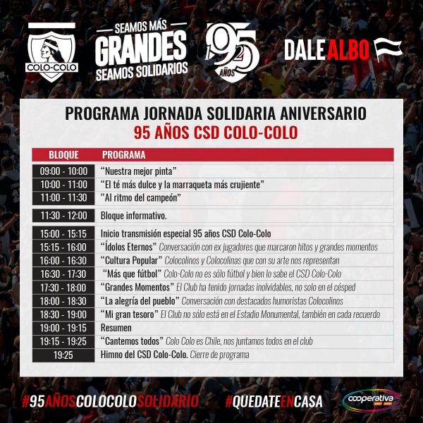 Así será la celebración solidaria del CSyD Colo Colo en el 95° aniversario del club