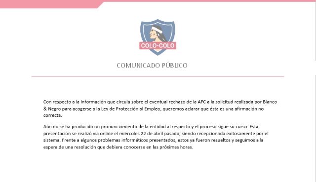 Colo Colo desmintió rechazo de la AFC: “Seguimos a la espera de una resolución”