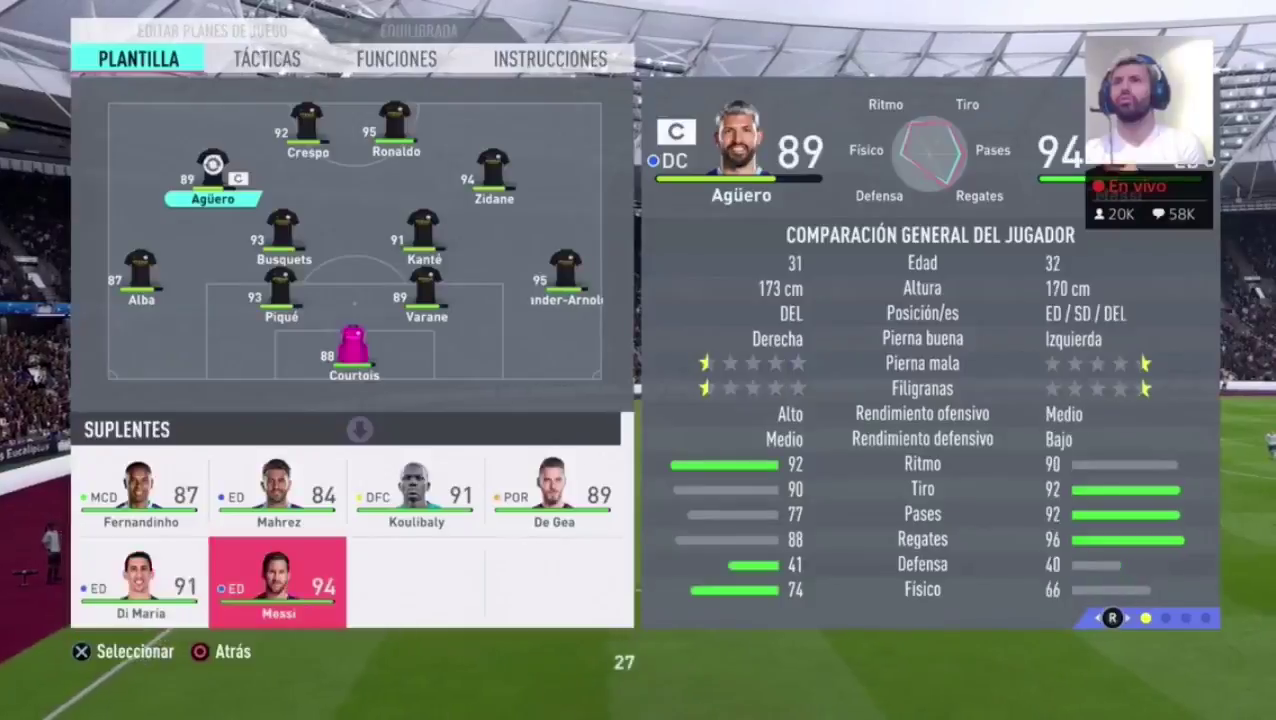 “¿Les gustó?”: Sergio Agüero se enojó y se cambió a sí mismo por Messi en el FIFA 20