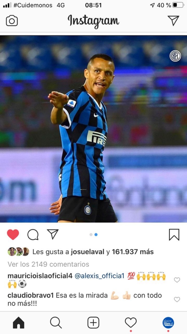 La arenga de Claudio Bravo a Alexis Sánchez tras victoria de Inter de Milan: “¡Con todo no más!”