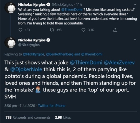 El round tuitero que se despacharon Thiem y Kyrgios por el Adria Tour