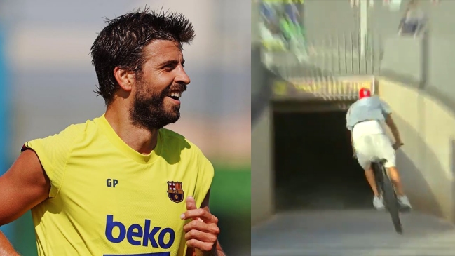 ¡Motivado! Gerard Piqué llegó en bicicleta al Camp Nou para el derbi catalán