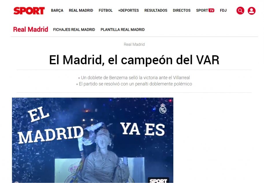 “El campeón del VAR”: Las reacciones de la prensa española tras el título de Real Madrid