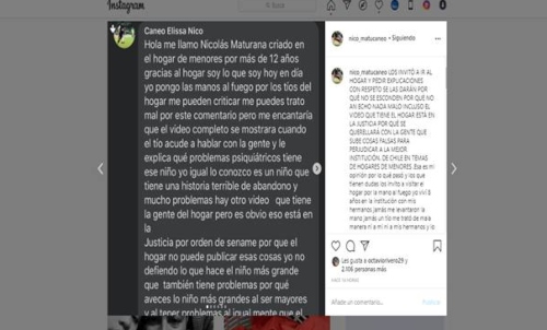 Nicolás Maturana defendió a hogar donde se crió por video que circula en redes