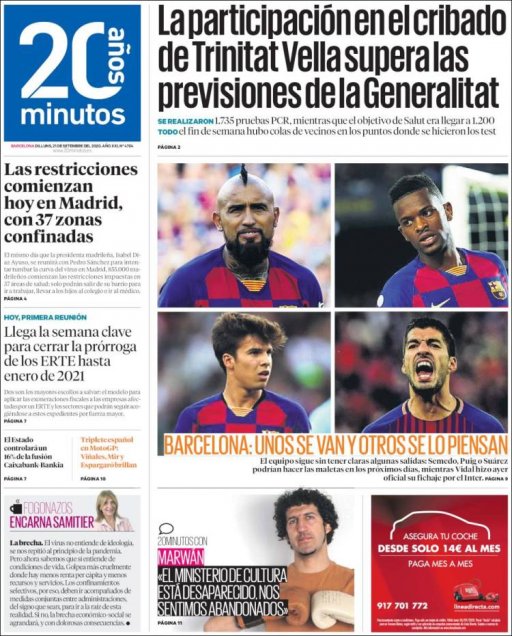 Las portadas de diarios españoles e italianos destacaron el arribo de Vidal a Milán