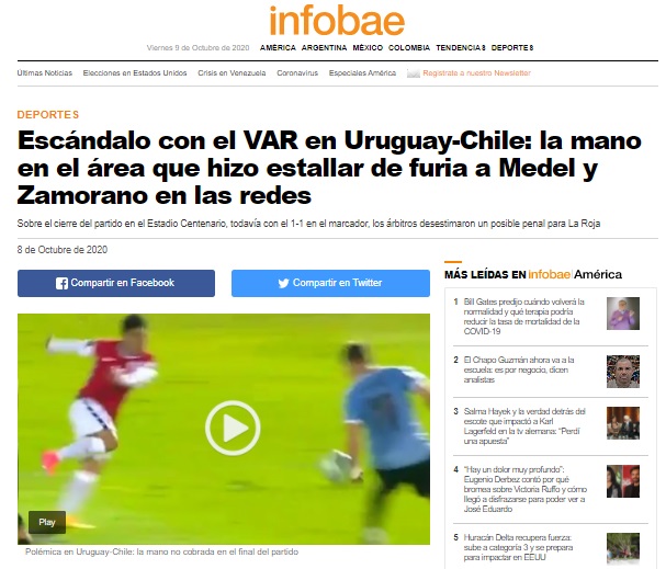 ¿Y el VAR? Así reaccionó la prensa internacional tras la polémica caída de Chile