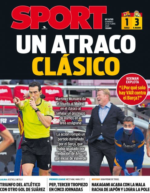 Prensa de Barcelona explotó contra el VAR en sus portadas tras la victoria de Real Madrid