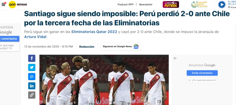 ¡Viernes del terror! El lamento de la prensa peruana tras la caída de su selección en Chile