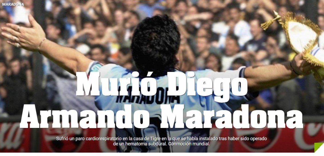 Prensa argentina lloró y homenajeó a Maradona tras su repentino fallecimiento