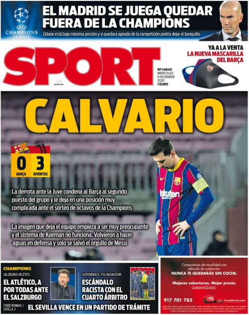 Las portadas en España resaltaron el “calvario” de Barcelona tras la dura caída ante Juventus