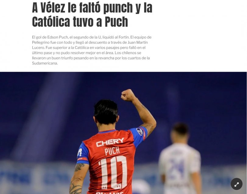 “A Vélez le faltó punch y Católica tuvo a Puch”: La reacción de la prensa argentina por el triunfo de la UC